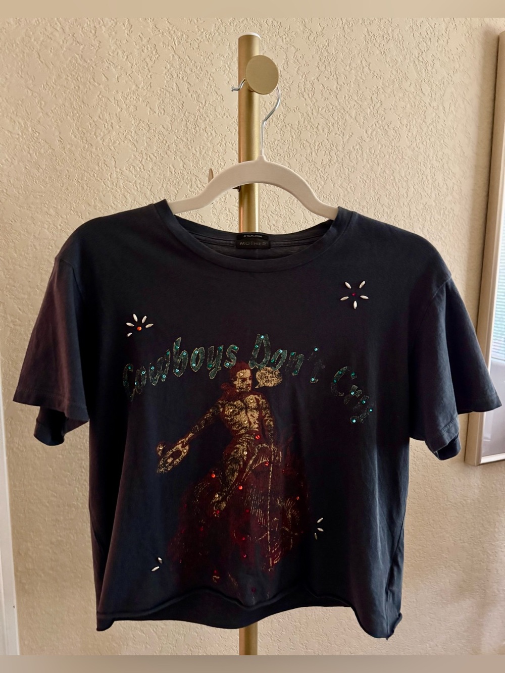MOTHER The Rowdy Cutoff Cowboys Don’t Cry Graphic Tee / Graphite / Size XSmall - Picture 2 of 6